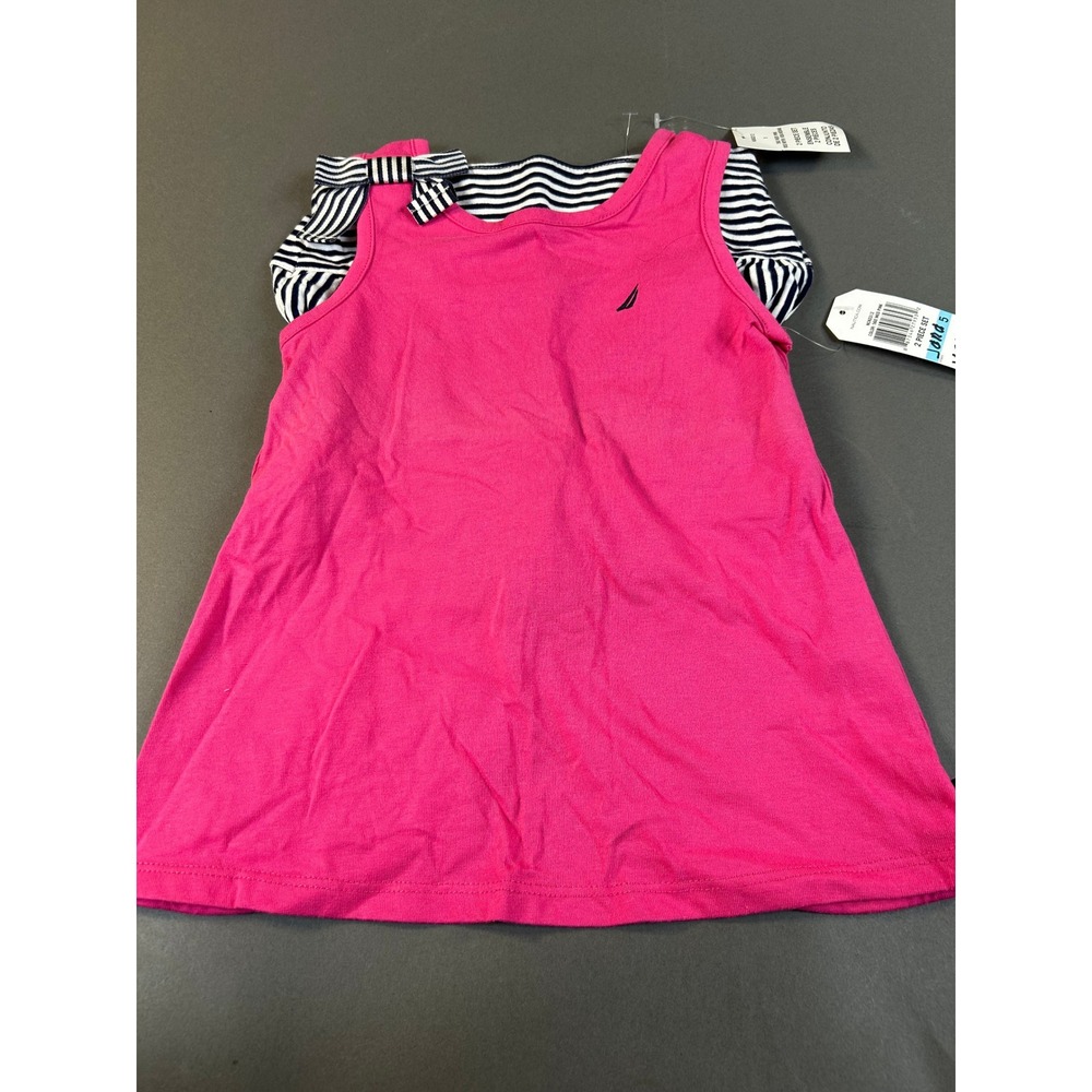 Nautica Girls 2 Piece Set Pink Tulip Back Tank Top Striped Shorts Blue White 5